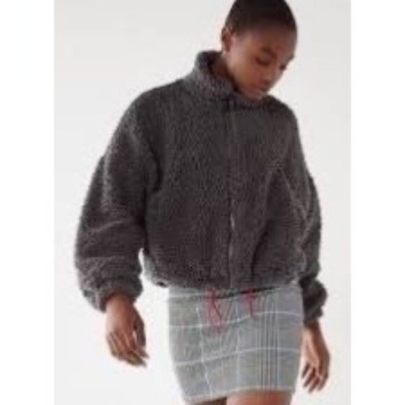 UO Willow Fuzzy Blue Drawstring Teddy Jacket - Picture 1 of 8